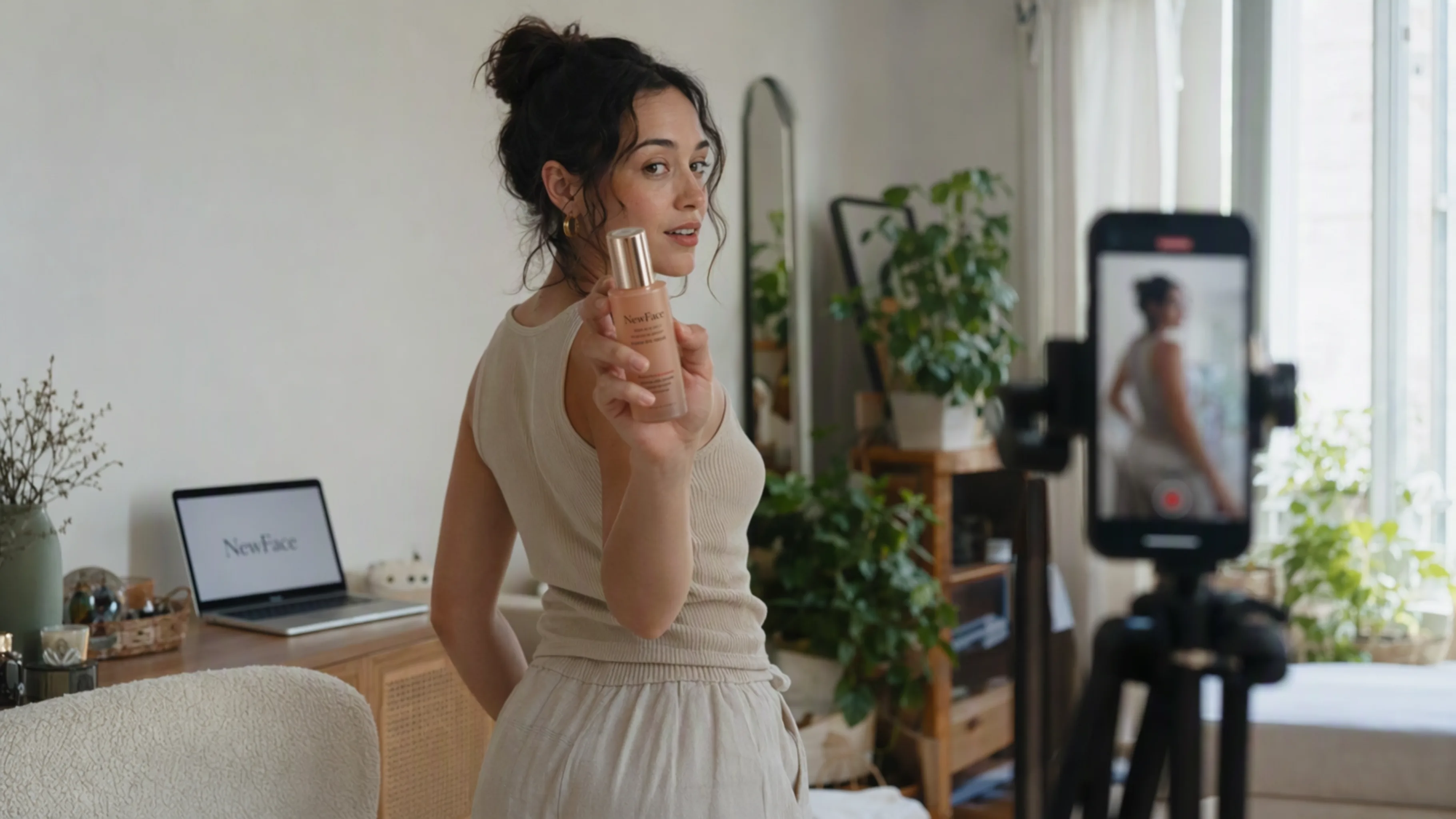A NewFace AI product campaign with coordinated lighting, scenes, and styling